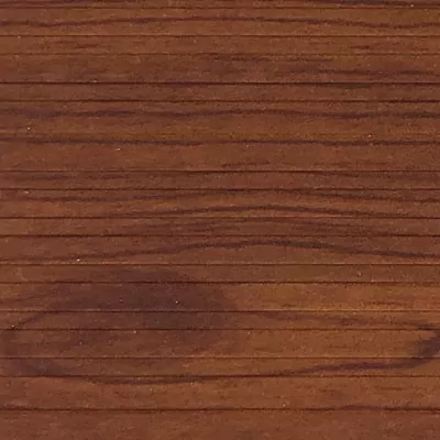 Close up view of a Sunspace AlumaDeck Cedar finish color swatch sample showing natural wood grain lines and knot texture