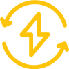 Yellow circular arrow icon enclosing a lightning bolt symbol representing energy efficiency