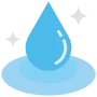 Illustration icon of a bright blue water droplet splashing into a circular ripple with sparkles