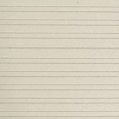 Close up view of a Sunspace AlumaDeck Sand finish color swatch sample showing light beige textured lines